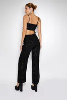 Women's Sequin Cropped Cami & Pants Set in Black Large