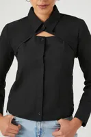 Women's Combo Button-Front Shirt in Black Medium