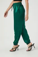 Women's Satin Drawstring Joggers Hunter Green