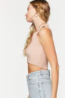 Women's Sleeveless Sweater-Knit Crop Top in Tan Small