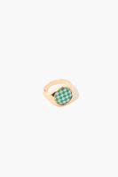 Women's Checkered Cocktail Ring in Gold/Green, 6