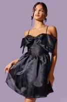 Women's Organza Bow Mini Dress in Black Medium