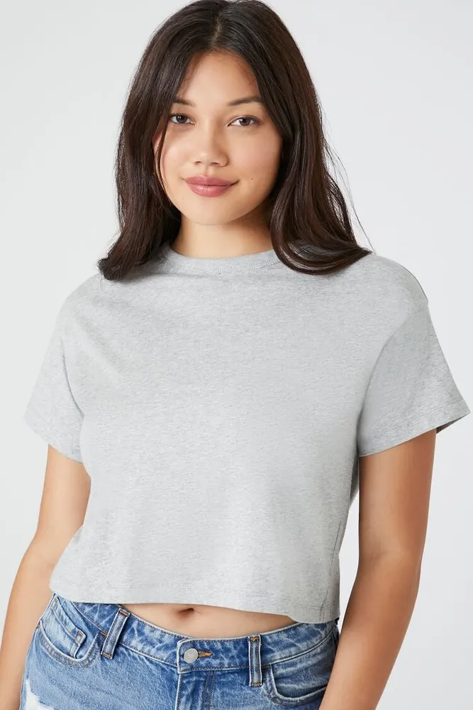 Women's Crew Neck Cropped T-Shirt in Heather Grey Medium