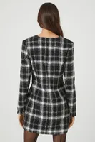 Women's Tweed Plaid Mini Dress in Black/White Small