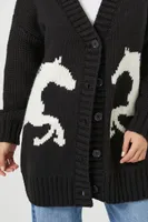 Women's Horse Cardigan Sweater in Black/White Small