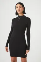 Women's Rhinestone Bow Mini Sweater Dress in Black Small