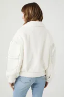 Women's Faux Shearling Puffer Jacket in White Small