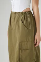 Women's Cargo Drawstring Midi Skirt in Olive Small