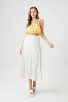 Women's Tiered Floral Print Midi Skirt in Ivory Large