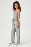 Women's Strapless Straight-Leg Denim Jumpsuit in Light Denim Small