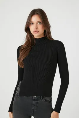 Women's Ribbed Mock Neck Sweater in Black Medium