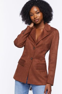 Women's Faux Suede Cutout Blazer in Chocolate Large