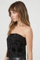 Women's Velvet Floral Tube Top in Black Small