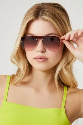 Aviator Shield Sunglasses in Rose Gold/Blush