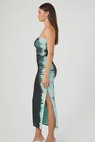 Women's Mesh Tie-Dye Tube Top & Maxi Skirt Set in Dark Green, XS