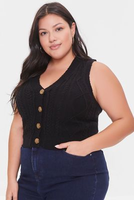 Women's Cable Knit Vest in Black, 0X
