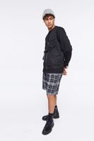 Men Plaid Drawstring Shorts in Black, XXL