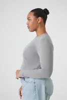 Women's Long-Sleeve Crop Top in Dark Grey, 1X