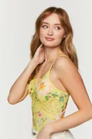 Women's Floral Lace-Panel Cami Bodysuit in Citrus Large