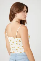 Women's Floral Print Cropped Cami in Yellow Large