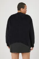 Women's Fuzzy Knit Cardigan Sweater in Black, 2X