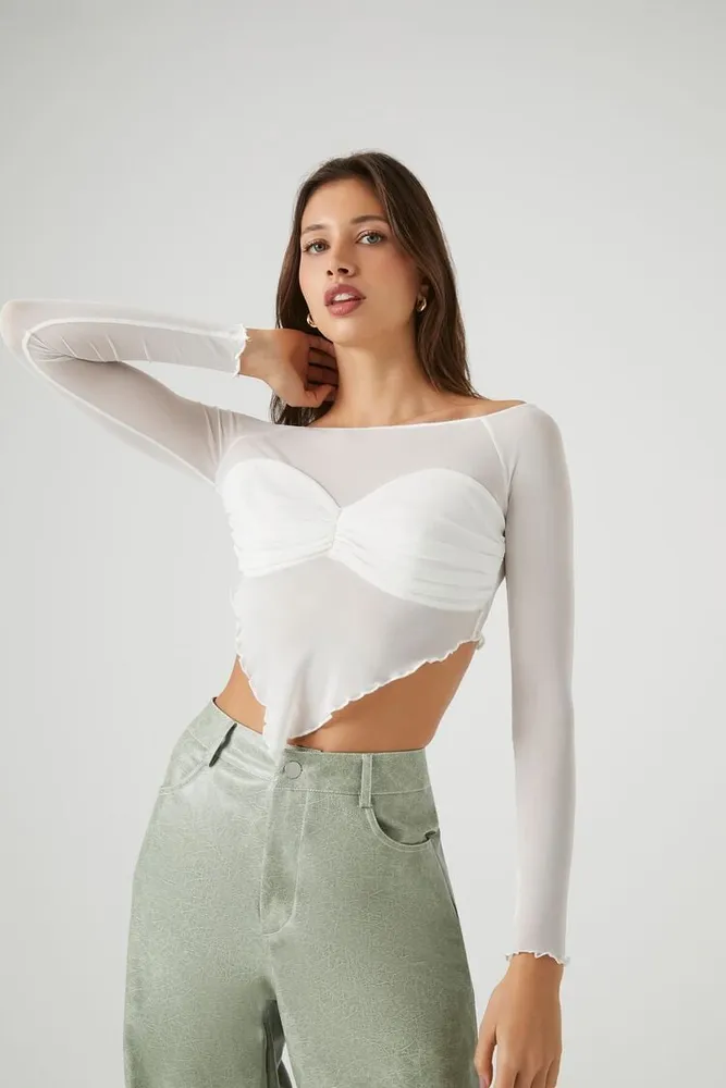 Women's Sheer Mesh Crop Top White