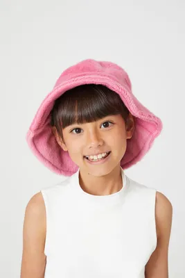 Girls Faux Fur Bucket Hat (Kids) in Pink