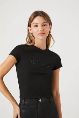 Women's Scorpio Graphic Cropped T-Shirt in Black Small