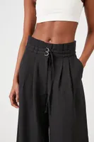 Women's Paperbag Wide-Leg Pants in Black, XS