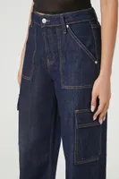 Women's High-Rise Wide-Leg Cargo Jeans in Dark Denim