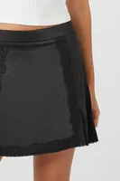 Women's Satin Lace-Trim Mini Skirt in Black Large