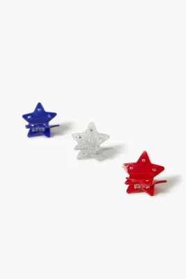 Star Mini Claw Hair Clip Set in Red/Blue