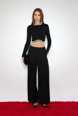 Women's Pleated Wide-Leg Pants in Black Medium