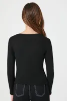 Girls V-Neck Long-Sleeve Top (Kids) in Black, 9/10