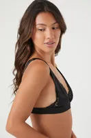 Women's Satin Eyelash Lace-Trim Bralette in Black Large