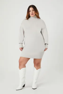 Women's Turtleneck Mini Sweater Dress in Heather Grey, 1X