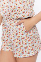 Women's Ditsy Floral Print Strapless Romper Blue