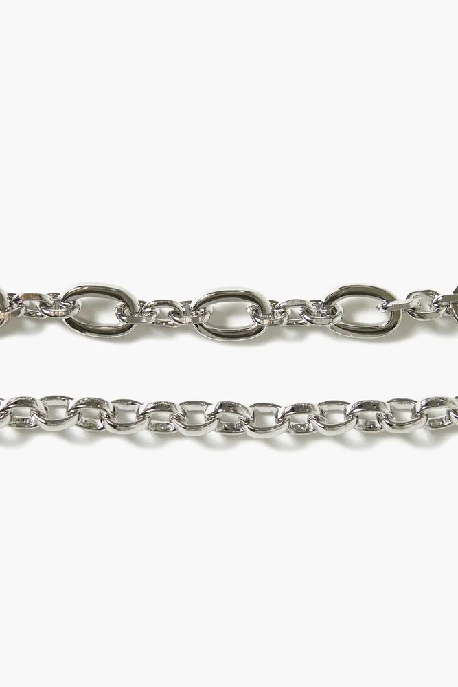 Women's Cable & Link Chain Bracelet Set in Silver