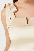 Women's Satin Tie-Strap Crop Top in Winter Wheat Small