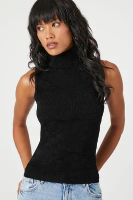 Women's Sweater-Knit Turtleneck Crop Top in Black Large