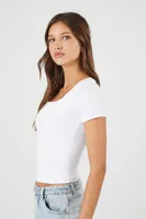 Women's Fitted Square-Neck T-Shirt in White, XL