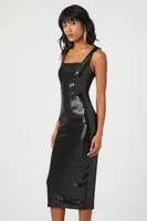 Women's Sequin Slit Midi Dress in Black, XS