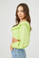 Women's Off-the-Shoulder Ruffle Eyelet Top in Honeydew Small