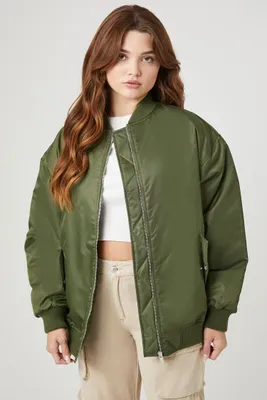 Women's Zip-Up Bomber Jacket in Olive, XL