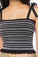 Women's Embroidered Tie-Strap Crop Top in Black/White Large