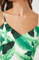 Women's Twist-Back Tropical Leaf Midi Dress