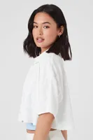 Women's Textured Floral Cropped Shirt in White, XL