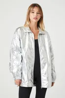 Women's Metallic Toggle Drawstring Shacket in Silver Small