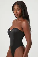 Women's Satin Strapless Lingerie Bodysuit in Black Medium