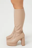 Women's Faux Leather Platform Boots (Wide) in Nude, 11